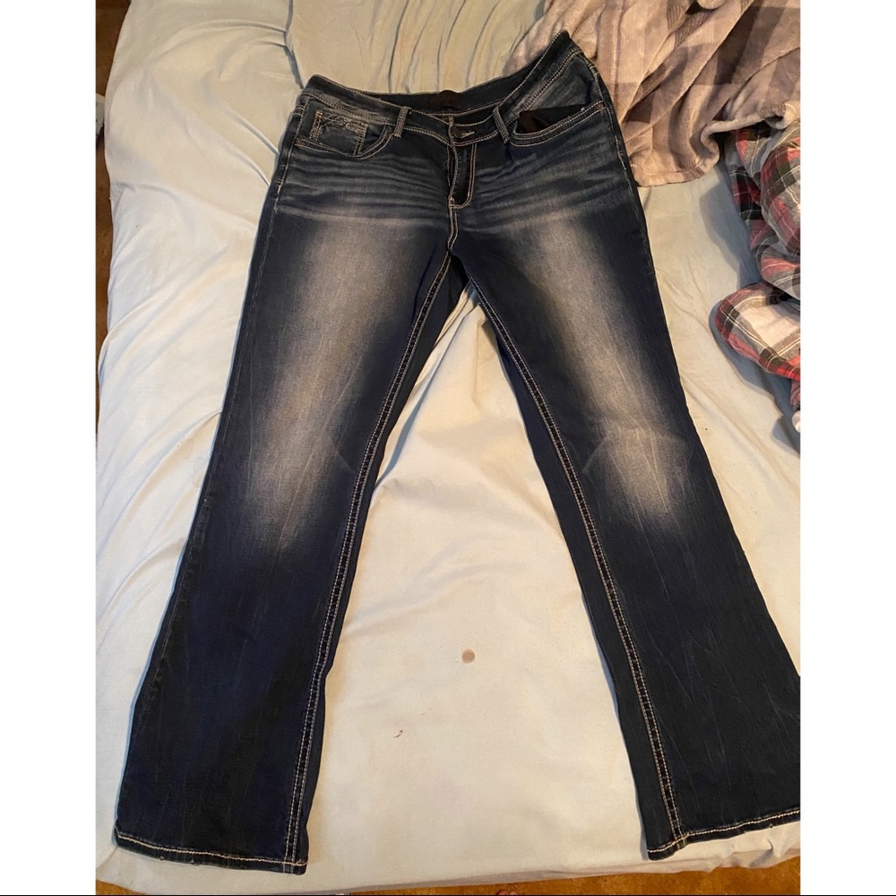 Buckle black boot cut jeans